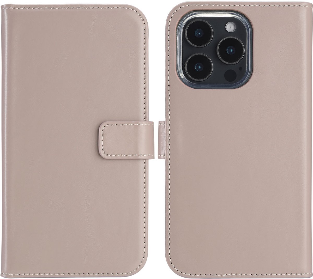 Selencia Hoesje - Geschikt voor Apple iPhone 16 Pro Max - Echt Lederen Bookcase - Dusty Pink
