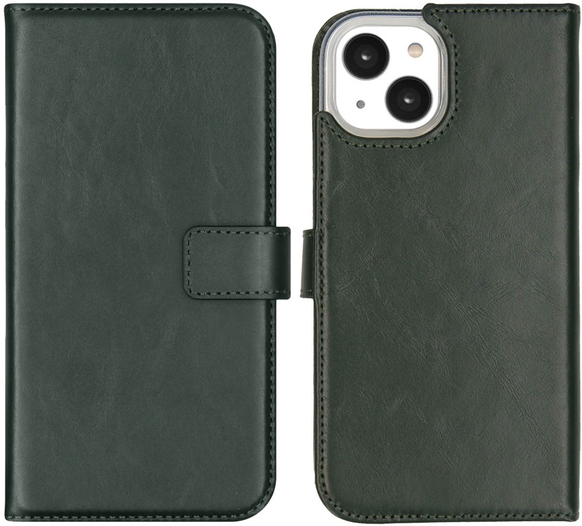 Selencia Hoesje - Geschikt voor Apple iPhone 14 - Echt Lederen Bookcase - Groen