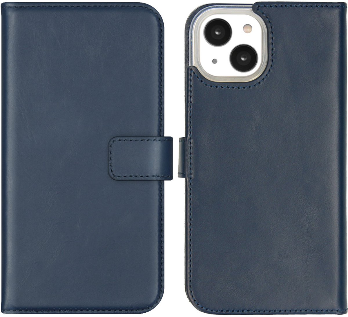 Selencia Hoesje - Geschikt voor Apple iPhone 14 - Echt Lederen Bookcase - Blauw