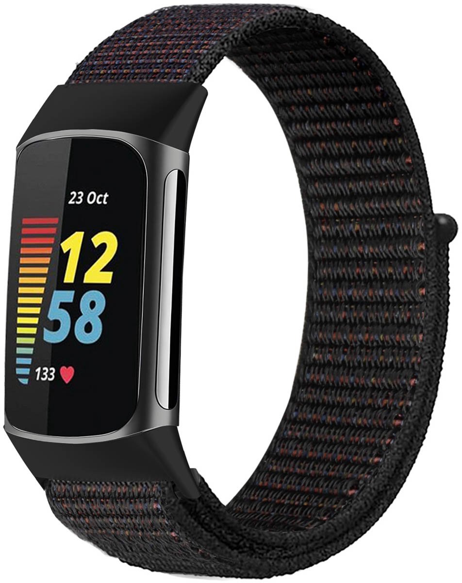 Nylon bandje - Geschikt voor Fitbit Charge 5 - Zwart