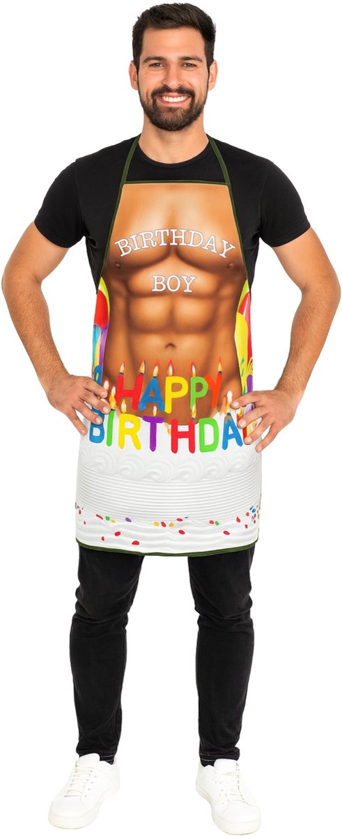 Partychimp BBQ schort Barbecue schort Grappig Schort Happy Birthday Boy Schort Cadeau BBQ Schort Verjaardag - 80 x 56 cm - Polyester