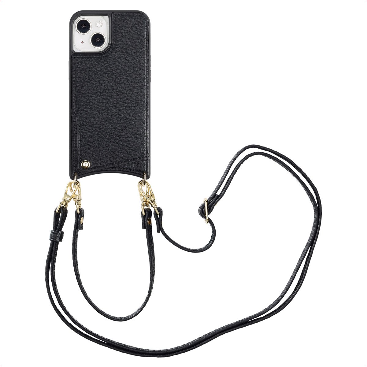 Selencia Hoesje - Geschikt voor Apple iPhone 14 / 13 - Backcover met koord en pashouder - Zwart