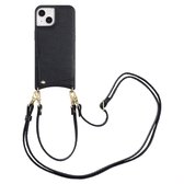 Selencia Telefoonhoesje met Koord en Pasjeshouder - Geschikt voor Apple iPhone 14 / 13 - Backcover met Verstelbaar Koord en Polskoord - 2 Pasjes - Zwart