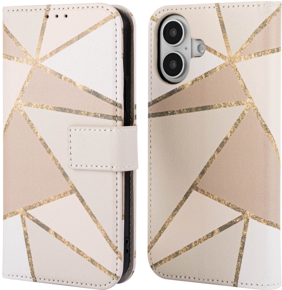 imoshion Hoesje - Geschikt voor Apple iPhone 16 - Design Bookcase smartphone - Beige Graphic