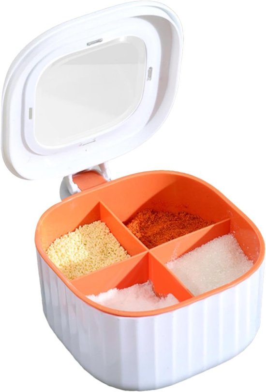 TYCIONG Kruidenbox met 5 vakken, kruidenbox met grote inhoud, transparante kruidenbox, opbergorganizer, kruidenbox met schroefdeksel