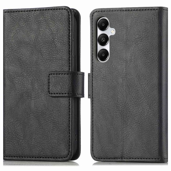 Samsung Galaxy A15 hoesje zwart, luxe bookcase met pasjesvak, briefgeld, standaard en magneetsluiting