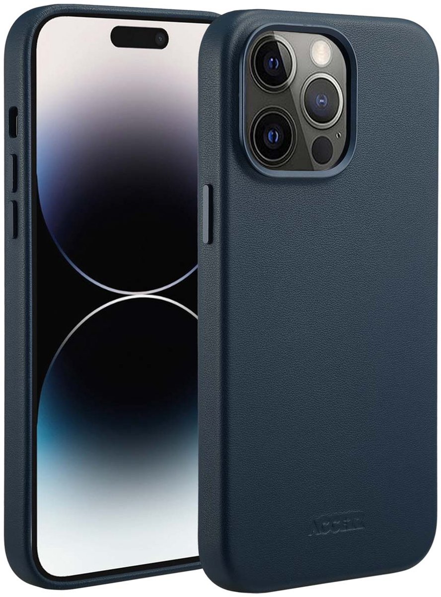 Accezz Hoesje Geschikt voor iPhone 14 Pro Max Hoesje - Accezz Geschikt voor MagSafe Leather Backcover - Donkerblauw