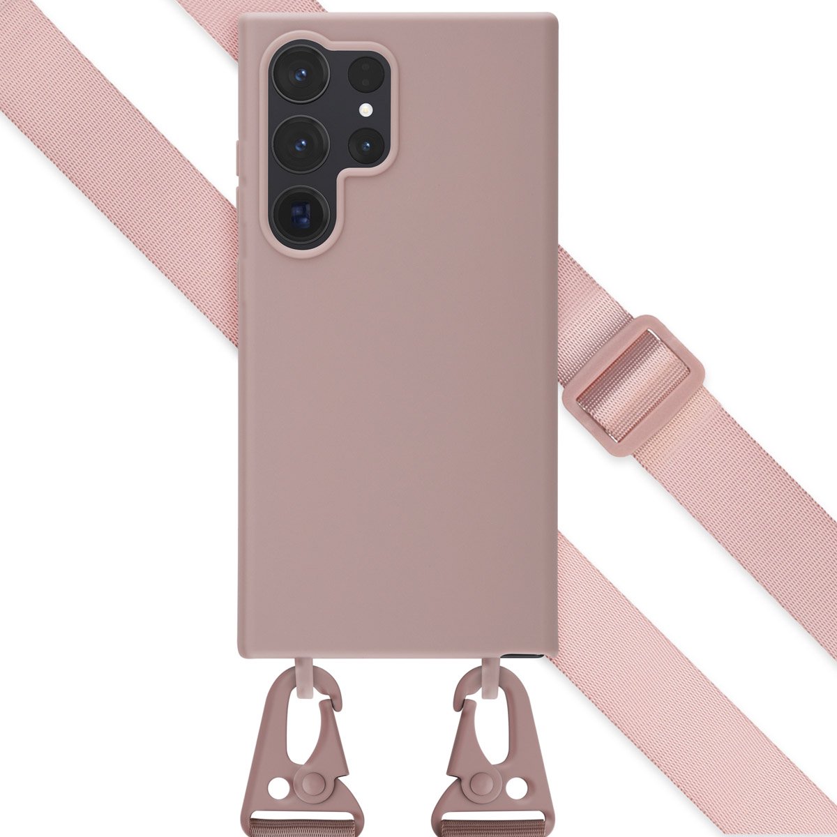 Selencia Hoesje - Geschikt voor Samsung Galaxy S24 Ultra - Siliconen hoesje met afneembaar koord - Sand Pink