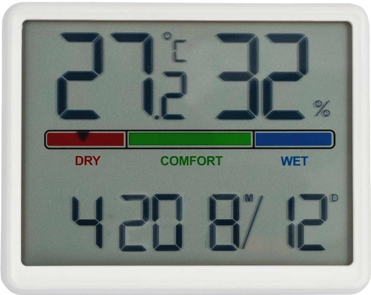 Digitale binnenthermometer met hygrometer, klok en kalender - compact en stijlvol voor thuis