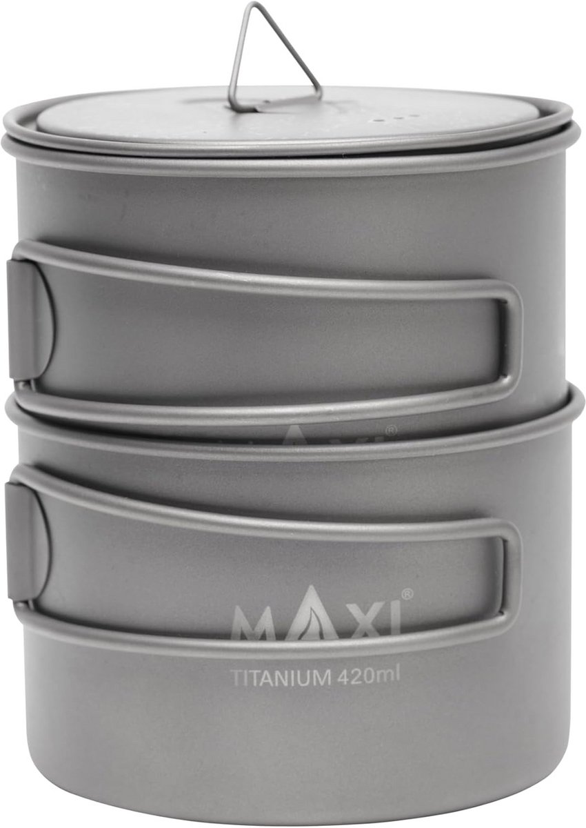 Pot en Kom Set voor Buiten Koken - 750ml Titanium Combo voor Kamperen en Backpacken