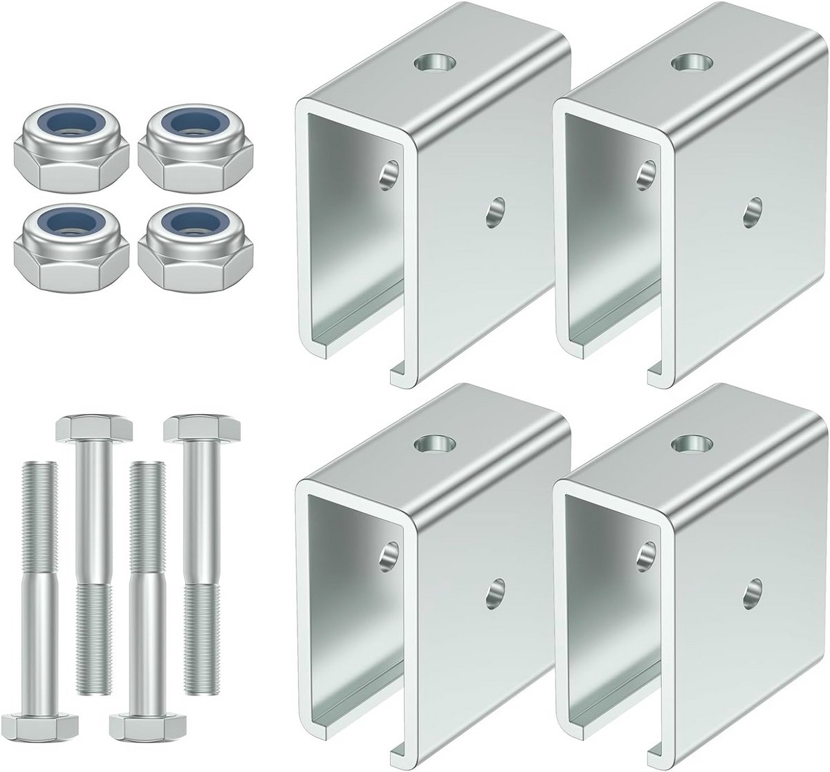 Veerkanaalconnector voor wandmontage - uitbreidingsset voor 1-5/8" breed en 1-5/8" hoogte - 4 stuks, staal, zilver