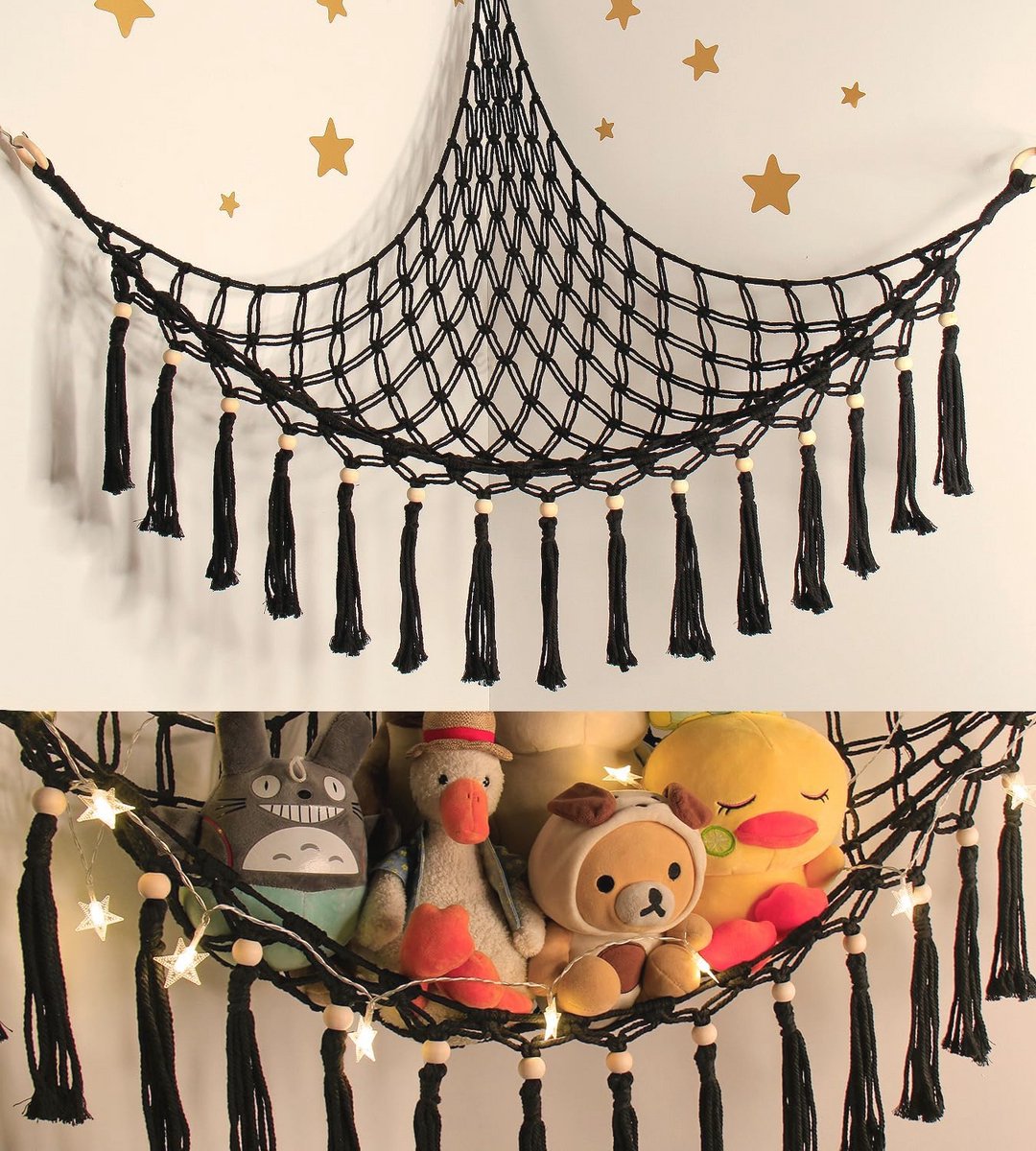 Knuffeldier Hangmat - Speelgoed Organiser met LED Licht - Zwarte Wanddecoratie voor Jongens