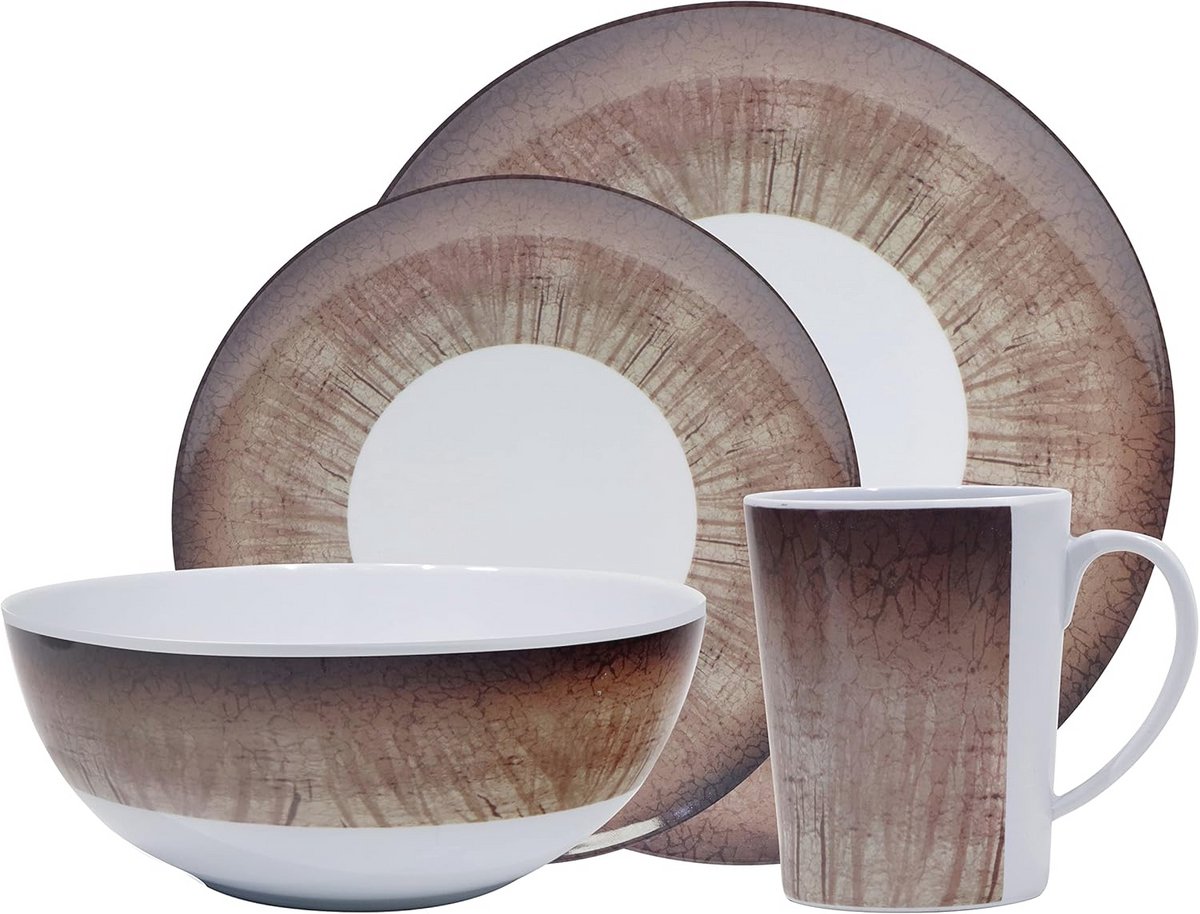 16-delige melamine dinerset voor buiten - vaatwasmachinebestendig en draagbaar