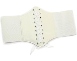 Zwart Corset Tailleriem voor Dames - Breed Waspie met Vetersluiting - Elastische Cinch-Riem voor Halloween en Feestjes