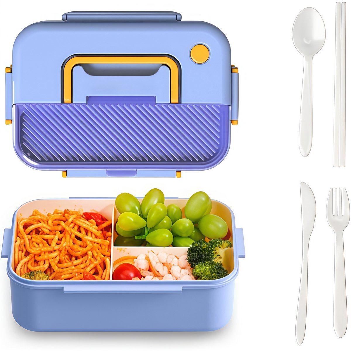 Fiambrera - Fiambrera de una sola capa - Fiambreras - Fiambrera para adultos - Fiambrera para niños - Fiambrera con compartimentos - Con tenedor - Fiambrera a prueba de fugas - Para viajes - Para la escuela - Para el hogar - Fiambrera térmica - 23 x 16 x