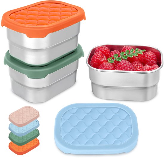 Lot De 3 Boîtes Alimentaires En Inox - Avec Couvercle - 25x20x5 Cm - Micro-ondes & Lave-vaisselle Safe