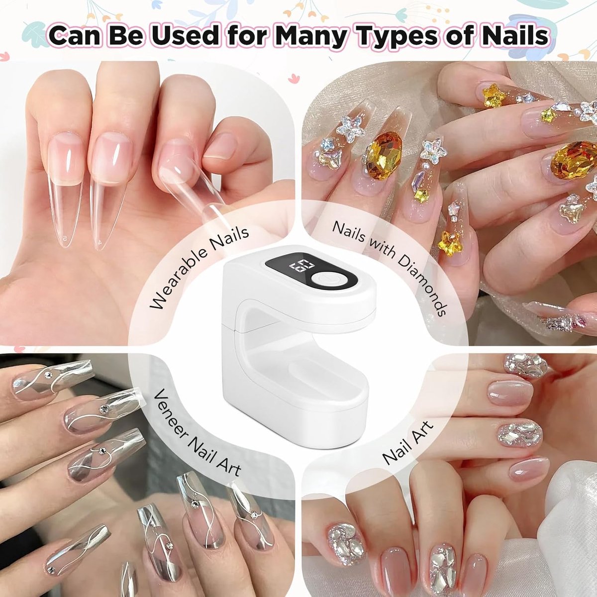 Mini UV LED Nagellamp - Oplaadbaar - 3 LED Lampen - Wit - 300 mAh Gelnagels Droger - Draagbare Nagellamp - UV Lamp voor Nagels - Nagellak Droger - Timer 60/120s - Nail Art Accessoires - USB Oplaadbaar - Reisformaat — cadeau in Verzorging - foto 3