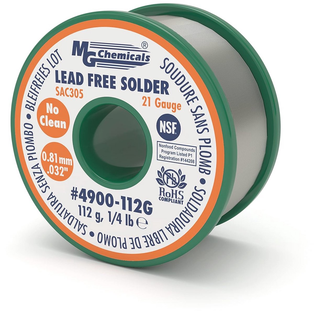 Loodvrije soldeerdraad 96,3% tin, 0,7% koper en 3% zilver - 0,81 mm, 112 gram