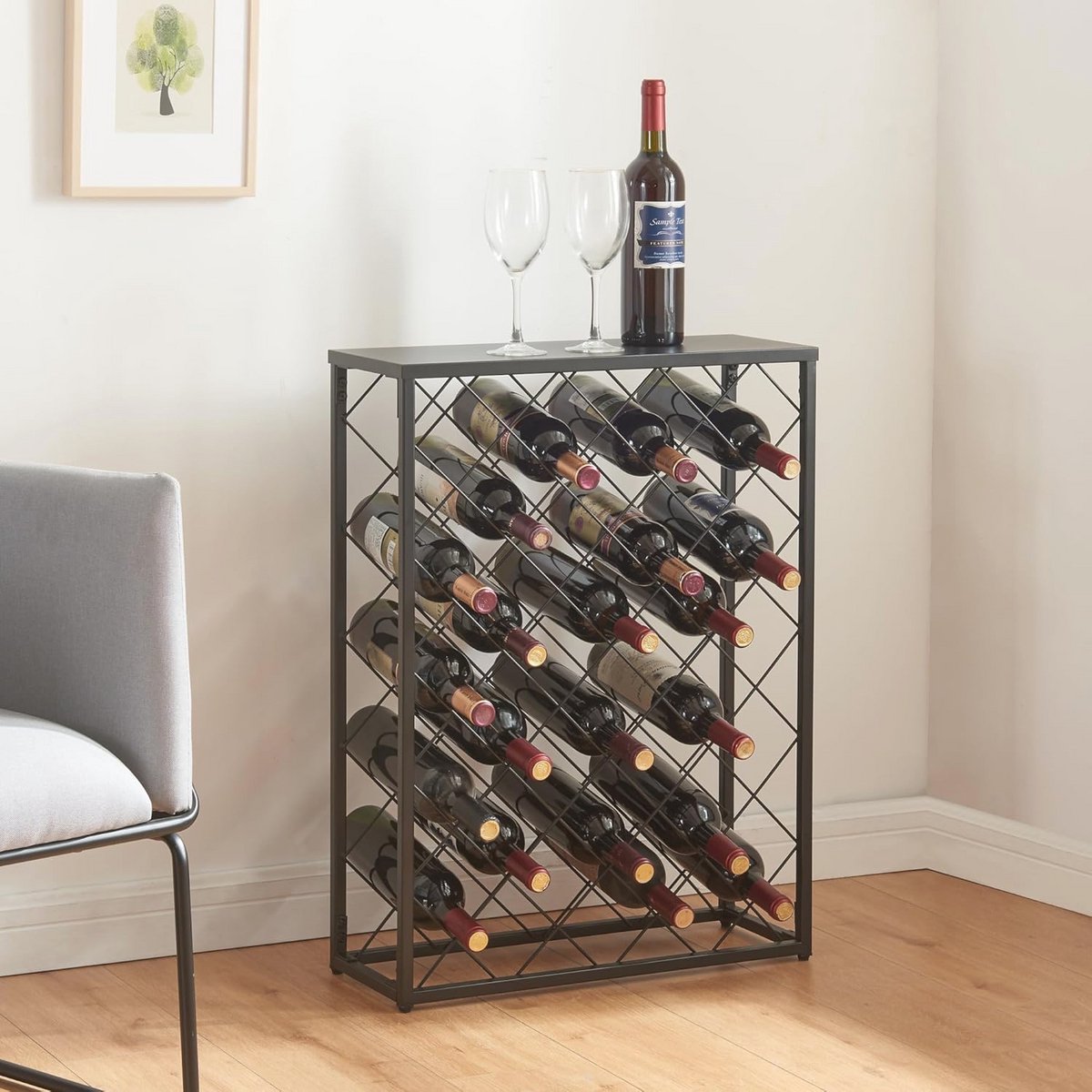 Wijnrek voor 25 flessen - Metalen flessenhouder voor stijlvolle wijnopslag - 71,5x53x20 cm
