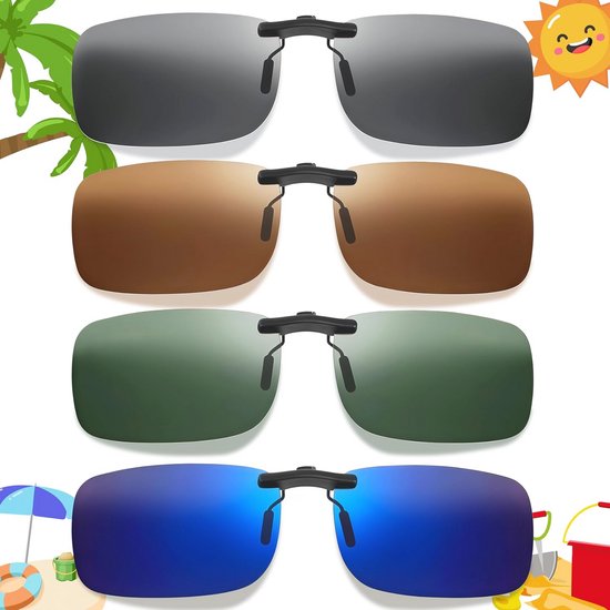 Gepolariseerde Clip-on Zonnebril - UV400 Bescherming voor Heren en Dames - 4 Stuks in Diverse Kleuren van Merkloos — afbeelding 5