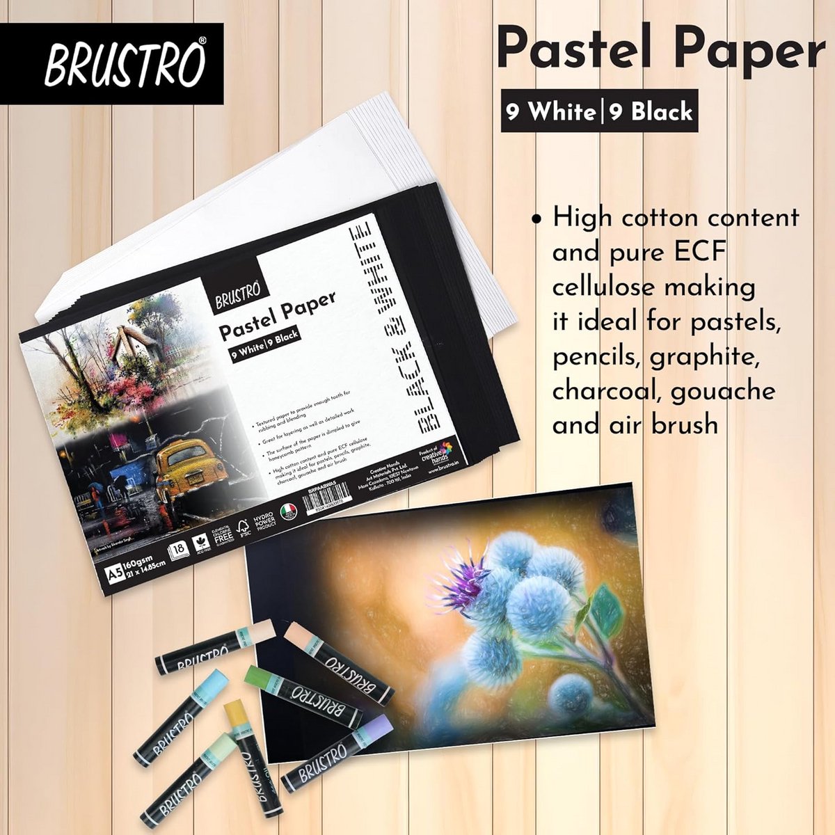 Pastelpapier A5 Set van 18 - 160 GSM, Ideaal voor Pastelkleuren, Kleurpotlood, Grafiet en Houtskool — cadeau in Hobby - foto 3