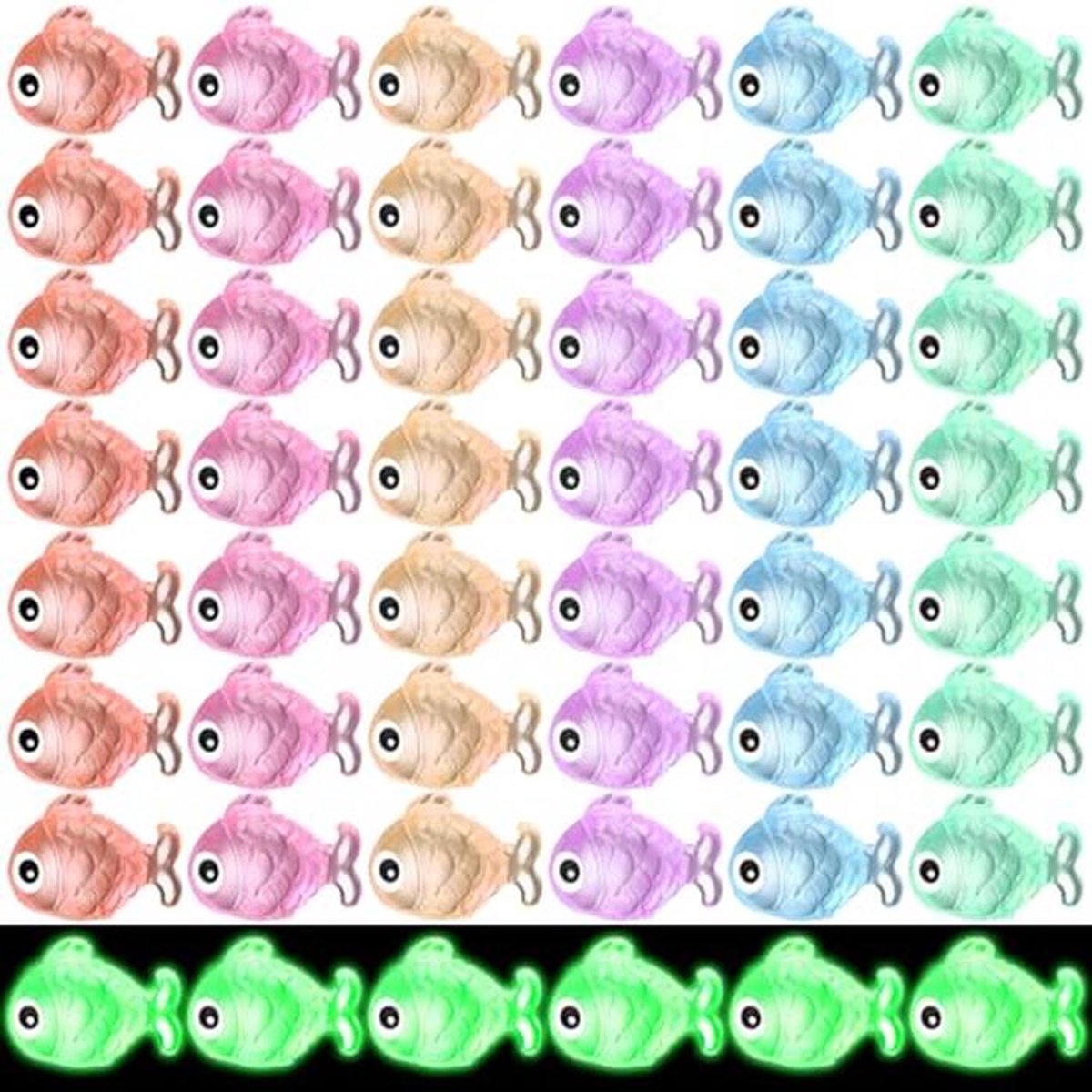 48 Mini Glow in the Dark Vis Beeldjes voor Aquarium en Decoratie