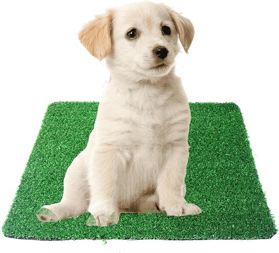 VKMUOI Hondengraspad met dienblad, trainingspads voor huisdieren met dienblad, herbruikbaar nepgras voor hond om op hondenkattenbak te plassen - indoor hondenpotje met plaspads (L: 35,4 x 23,6 inch