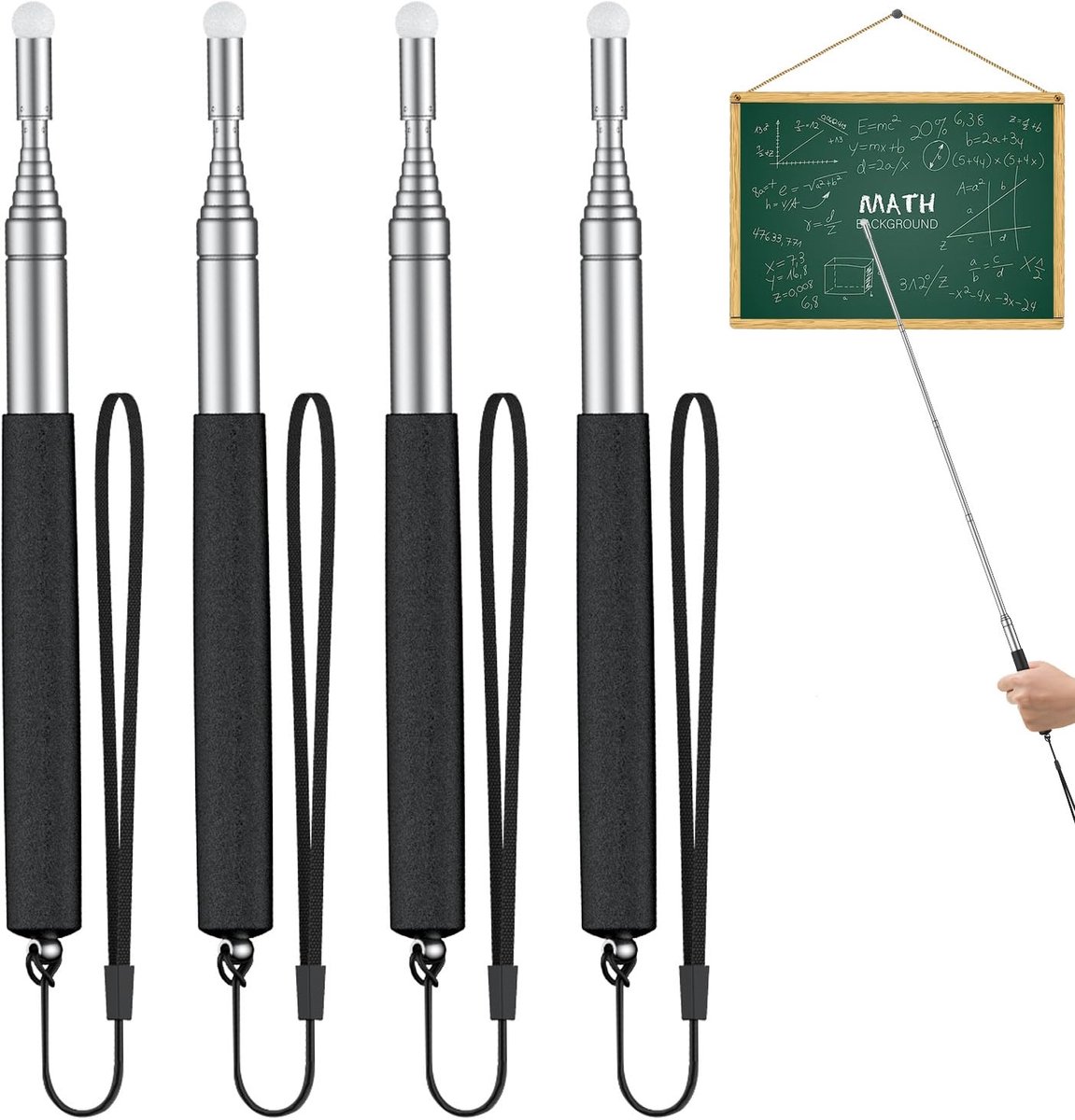Ynkkvre - Aanwijsstok Uitschuifbaar - Aanwijsstok - Uitschuifbaar 21-100 cm Aanwijspen Telescopisch- 4 stuks - Zwart
