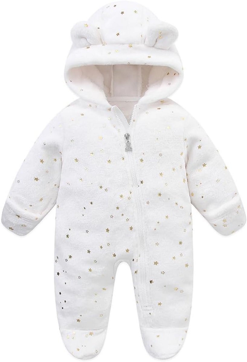 Fleece Baby Pyjama Romper met Capuchon en Voetjes - Warm Winter Overall voor 0-12 Maanden