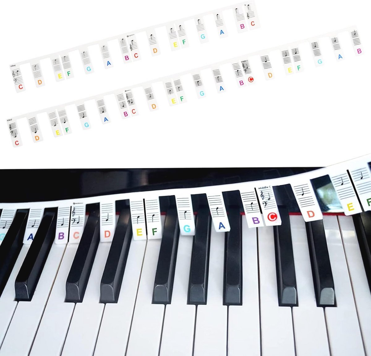 Silicone Piano Keyboard Stickers, Removable Piano Keyboard Note Tables Strips, Luminous 61/88 Key Keyboards, Note Stickers, Piano Note Guide for Kids, Beginners,