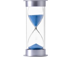 JIEHET Zandloper zandtimer 5 minuten, dubbele bescherming uurglas met zand, zandtimer voor kinderveiligheid, zandklok, horloge, creatief cadeau, woonkamer kantoor decoratief (zilveren hoes met blauw