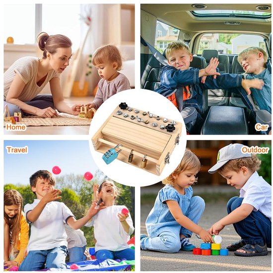 Montessori speelgoed - Houten schroefbord - voor kinderen van 3, 4 en 5 jaar, speelgoed voor de motoriek, houten schroevendraaierbord met sleutel en slot, speelgoedcadeau voor meisjes en jongens — afbeelding 3
