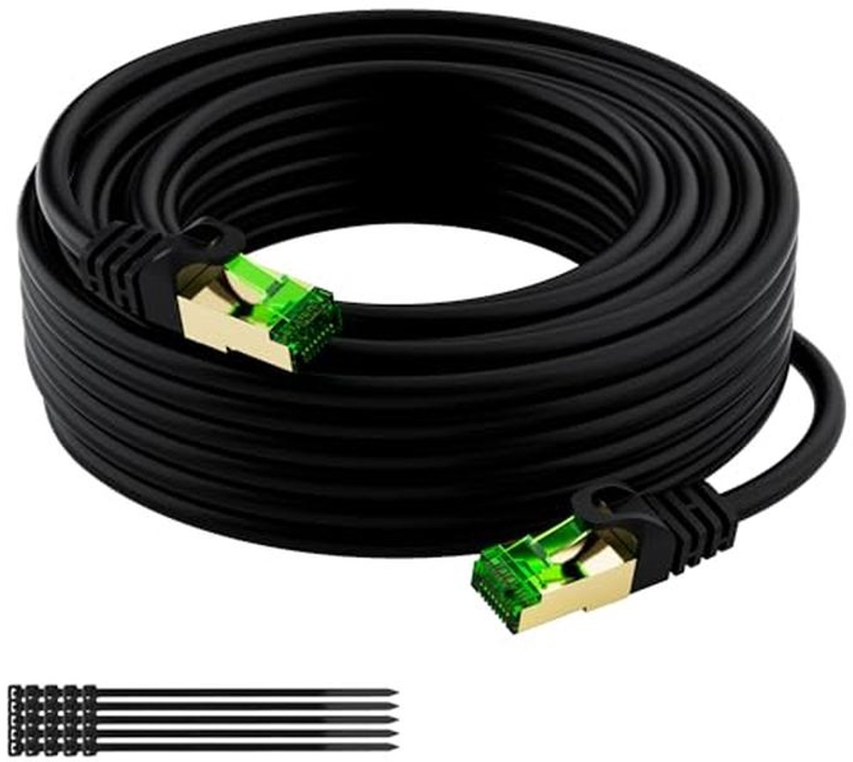 Mygatti 5 meter CAT 8 netwerkkabel 40 Gbps voor binnen en buiten, 2000MHz S/FTP ethernetkabel, weerbestendig, uv-bestendig, POE, LAN-kabel, patchkabel, groen vergulde RJ45-stekker + 25 kabelbinders