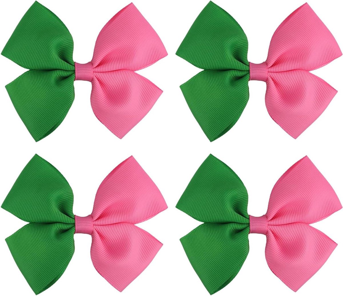 Allecta - Heksen Haarstrikken 4 Stuks - Cartoonthema Roze en Groen - Dames en Meisjeskostuums - Accessoires voor Boze Decoratie