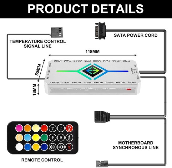 GELRHONR PWM-Lüfter-Hub Controller, 6-Port 4-Pin 12V PWM-PC GELRHONR PWM-Lüfter-Hub Controller, 6-Port 4-Pin 12V PWM-PC