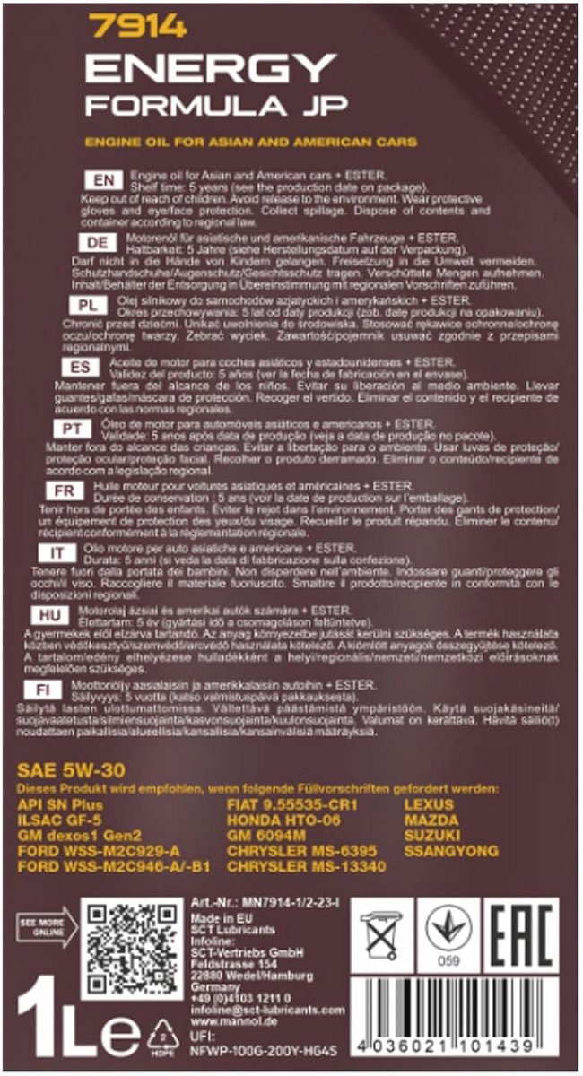 Energy Formula 5W-30 Motorolie 7 L — afbeelding 4