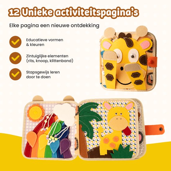 Adamir Busyboard Book Giraffe - Montessori Speelgoed - Educatief Speelgoed - Sensorisch Speelgoed - Activiteiten Speelgoed - Het Grote Speelgoed Boek 2025 van Adamir — afbeelding 4