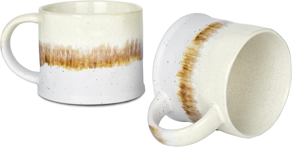 Set van 2 Grote Keramische Koffiemokken 450 ml Steengoed voor Koffie en Thee