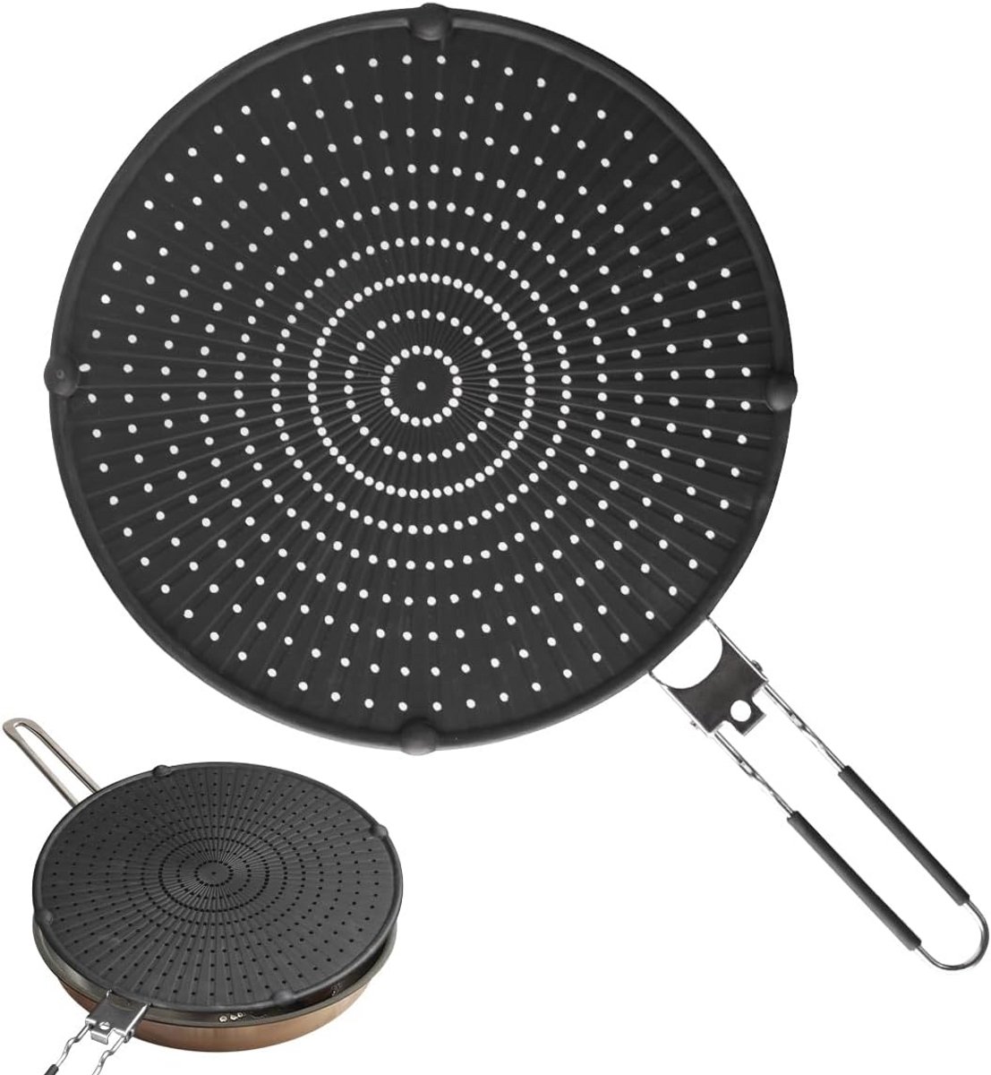 Spatbescherming voor Pannen 32 cm met Inklapbare Handgreep - Zwart