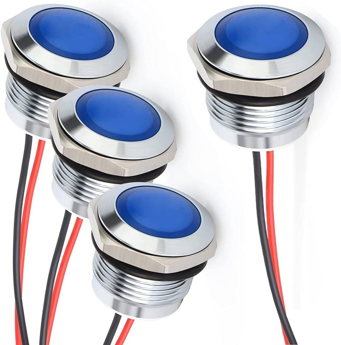 Energiebesparende blauwe LED indicatorlamp 16 mm - Waterdichte signaallamp (4 stuks)