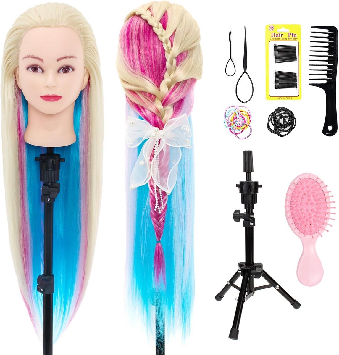 Kappers Trainingshoofd Pop 26 Inch Lang Synthetisch Haar inclusief Verstelbaar Statief