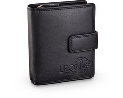 LeonDesign - Portemonnee heren & dames - Hoogwaardig zwart leer - Compact model - Kleine portefeuille met rits en buitensluiting