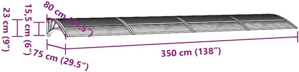 Polycarbonate deurafdak 350x80cm - Bescherming tegen weersinvloeden voor jouw voordeur