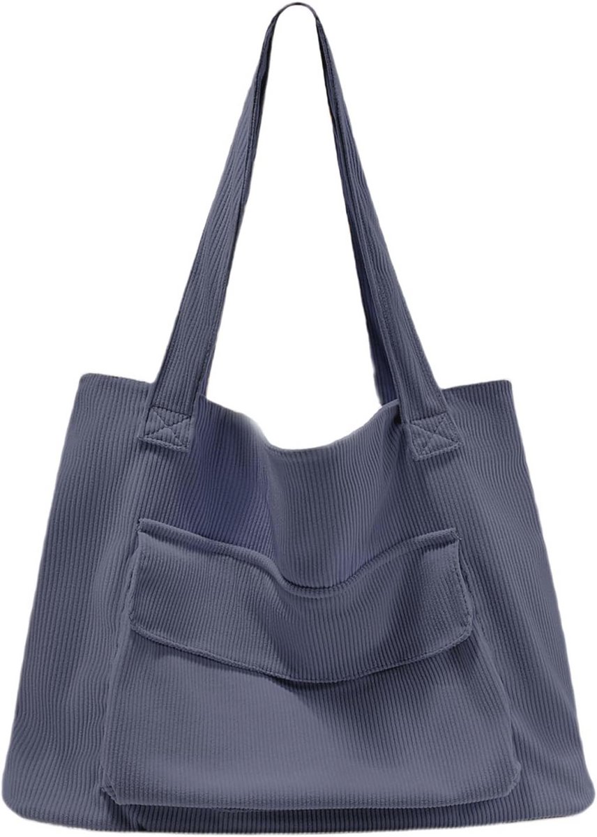Grote Corduroy Handtas voor Dames - Shopper Tote Bag met Ritssluiting en Meerdere Zak