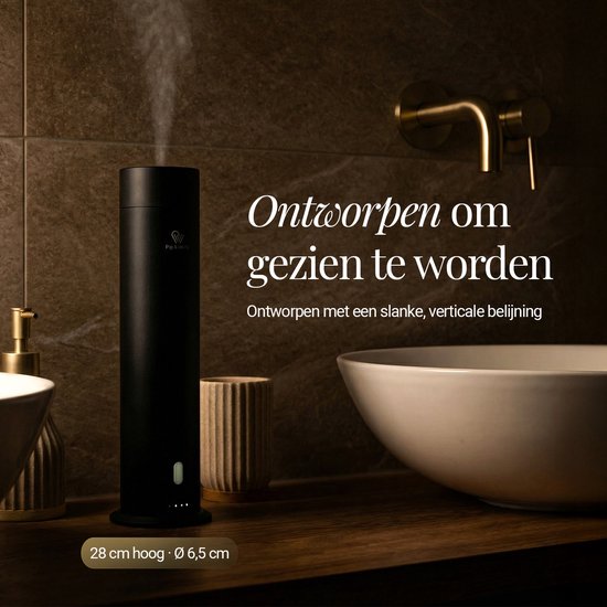 Pip & Wells® Pure One Aroma Diffuser - Waterloze Geurverspreider met 3 Hotelgeuren - Tot 100 m2 - Etherische Olie 360ml - Mat Zwart - Incl. Afstandsbediening & Oplader
