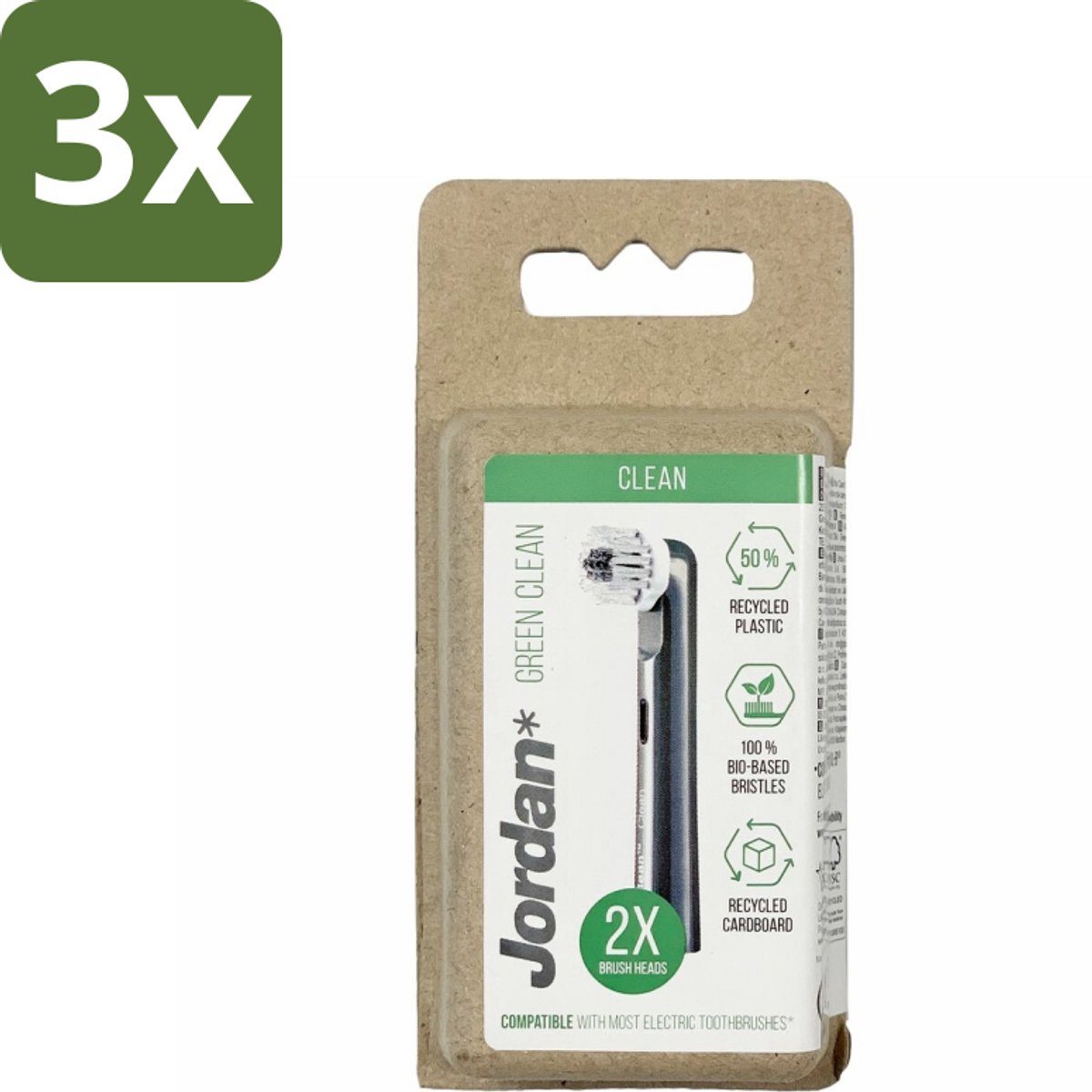 Jordan - Opzetborstels - Green Clean - 2 Opzetborstels - Bulkverpakking - 3 stuks