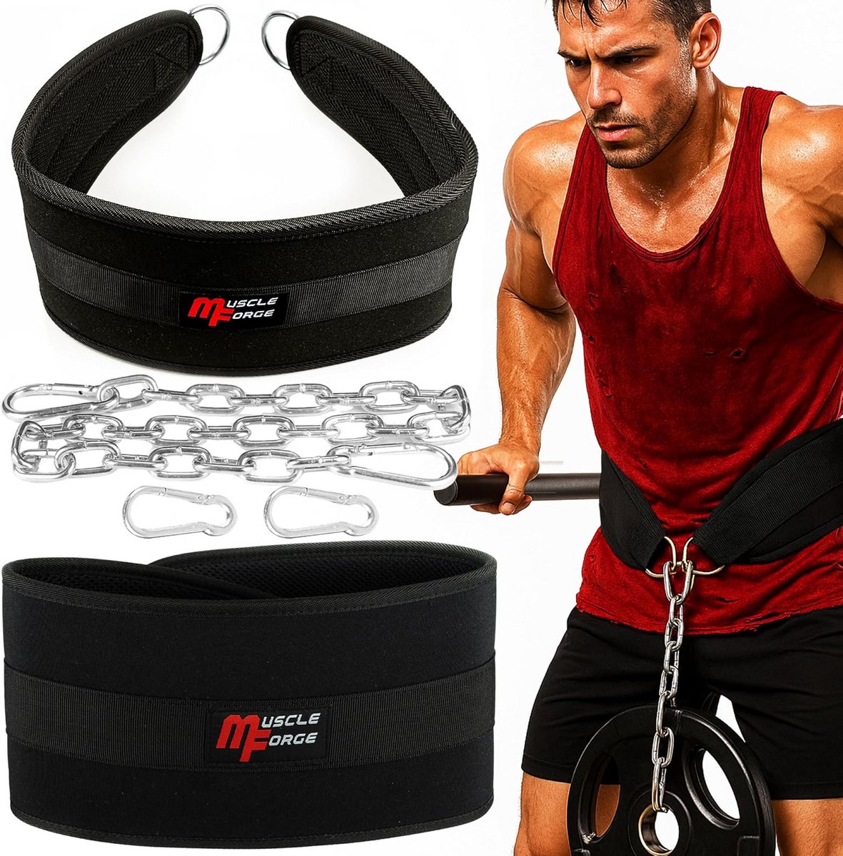 Gewichthefgordel voor Krachttraining en Bodybuilding - Maximale Belastbaarheid 240 kg, met Ketting en Karabijnhaken