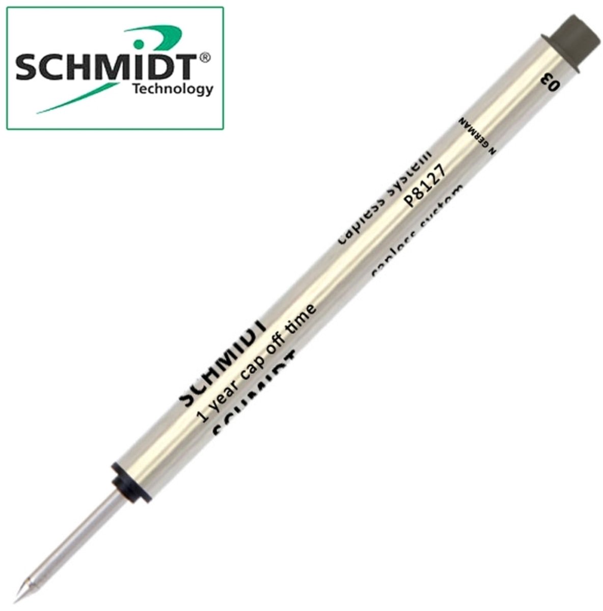 Penvulling - Rollerball - Flow - Zwart - Schmidt - 1 Stuks - Los Verpakt - 8127 103 - Copless System - Refill - RVS Punt - Black - Schwarz - Noir - 98mm