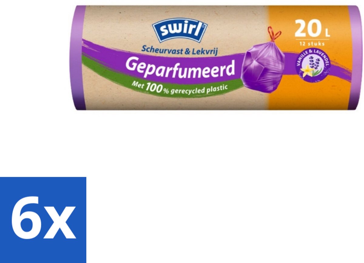 Swirl – Pedaalemmerzakken – Trekband Geparfumeerd – 20 L – 12 zakken - Voordeelverpakking - 6 stuks