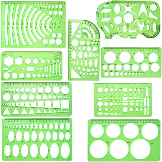 Ensemble de 9 Gabarits de Dessin Géométriques pour Dessin de Précision